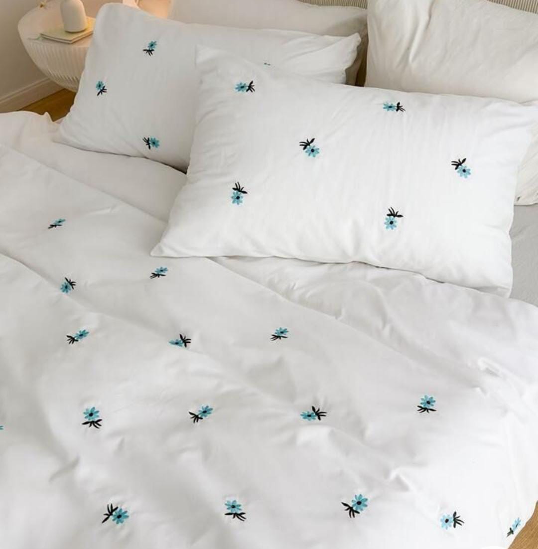 Little Blue Flower Embroidery Bedsheet
