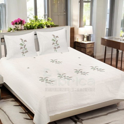 Aroma Patterned Leaves Embroidery Bedsheet