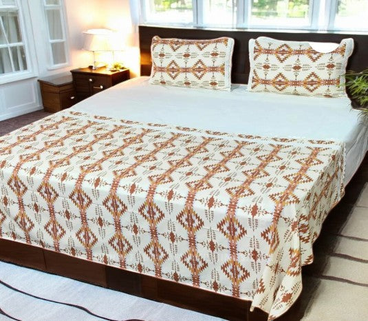 Aroma Sensual White & Brown Embroidery Bedsheet