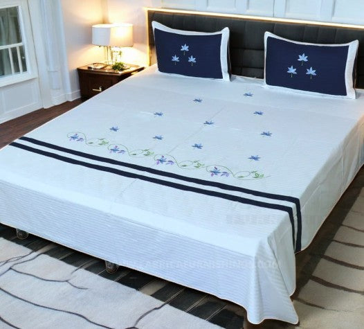 Aroma Blue Flowers Embroidery Bedsheet