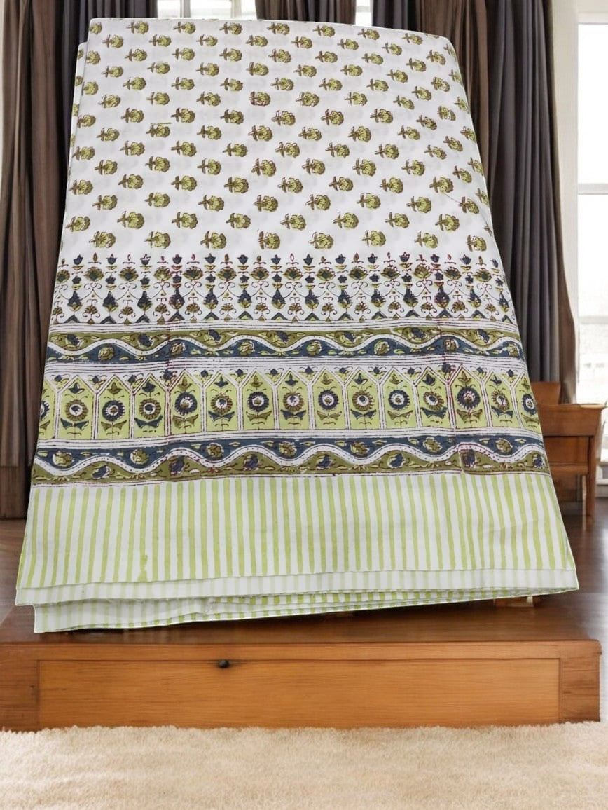Elegant Green Leaf Handblock Printed Bedsheet