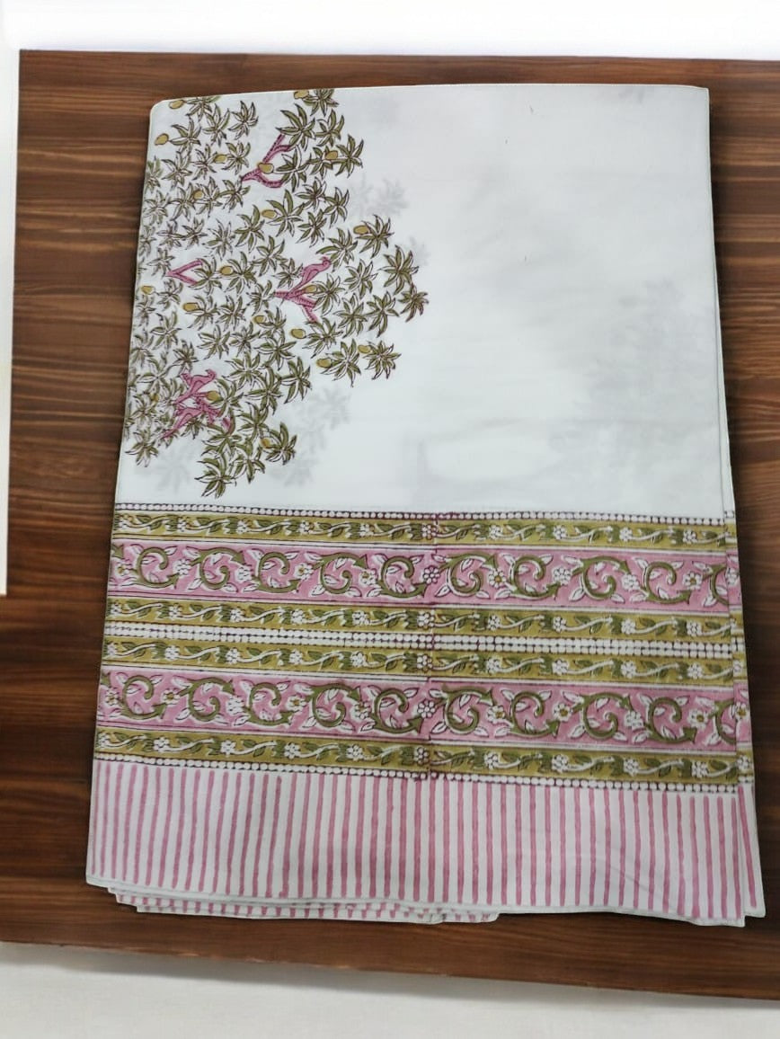 Pink Tree Handblock Printed Bedsheet