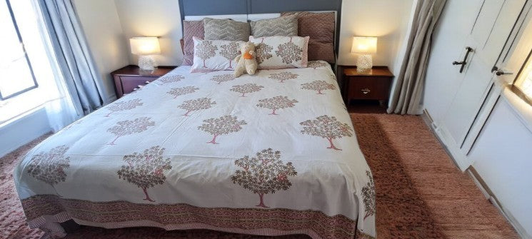 Pink Tree Handblock Printed Bedsheet