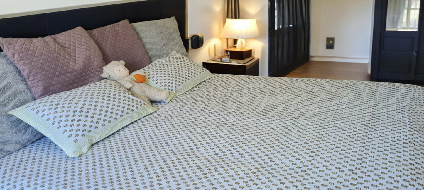 Elegant Green Leaf Handblock Printed Bedsheet