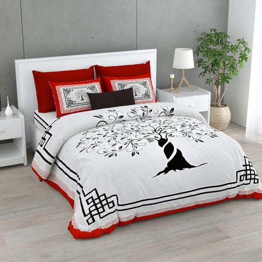 Red, White & Black Tree Printed Bedsheet