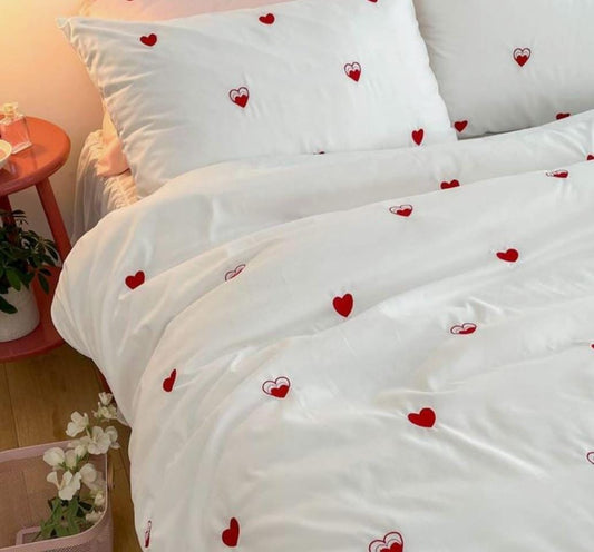 Little Hearts Embroidery Bedsheet