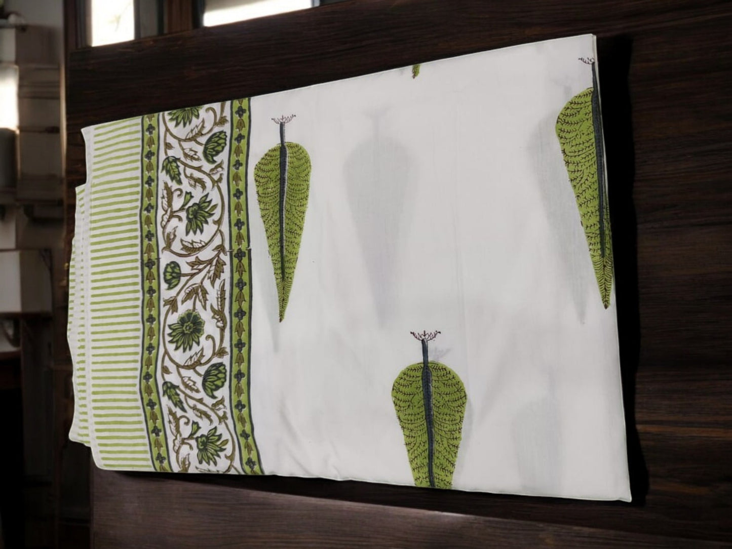Green Leaf Pattern Hand Block Printed Bedsheet