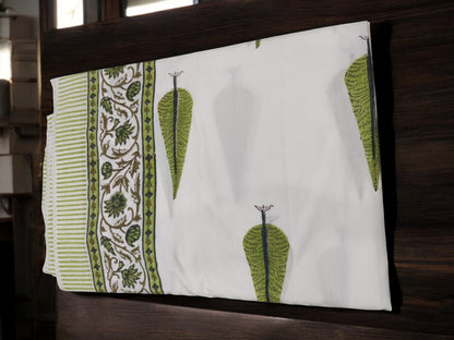 Green Leaf Pattern Hand Block Printed Bedsheet
