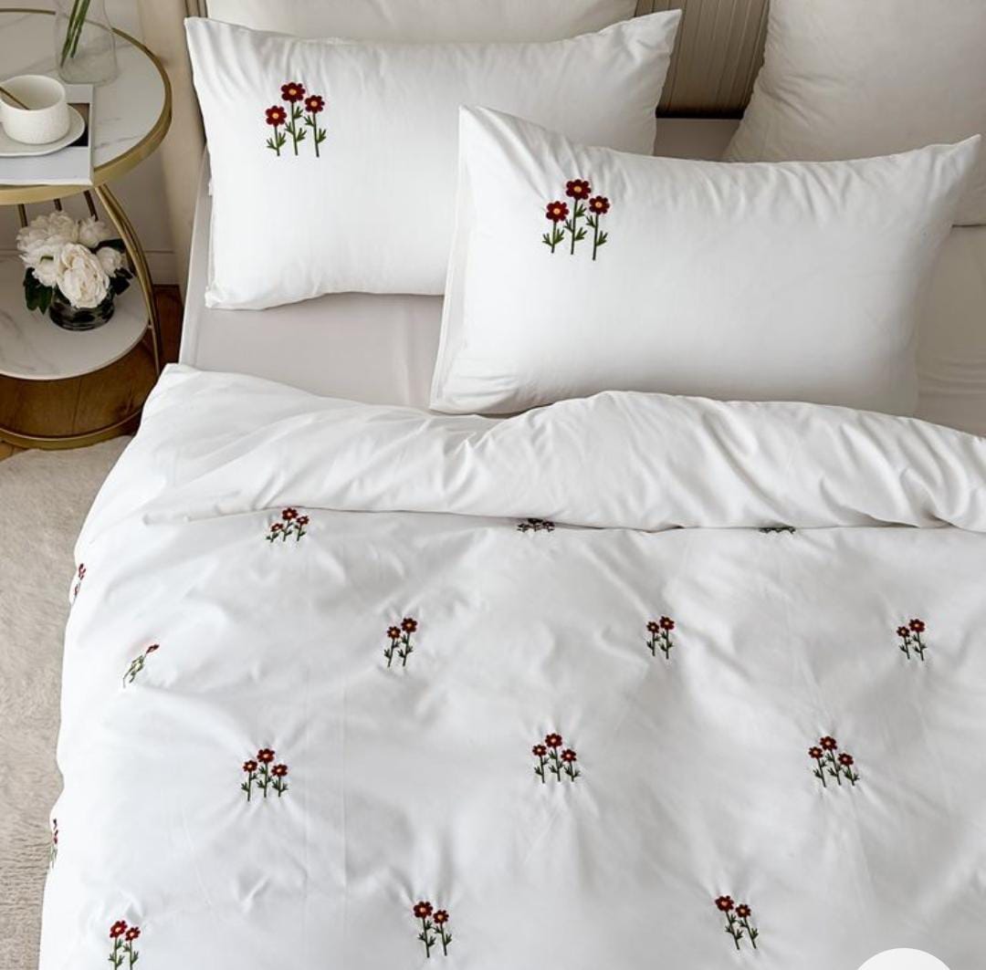 Little Red Flowers Embroidery Bedsheet