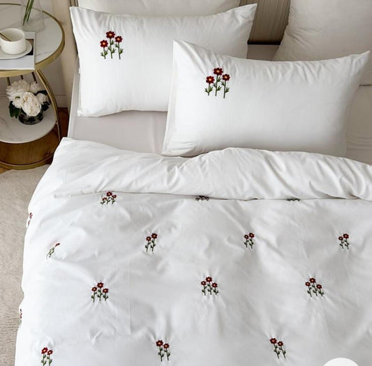 Little Red Flowers Embroidery Bedsheet