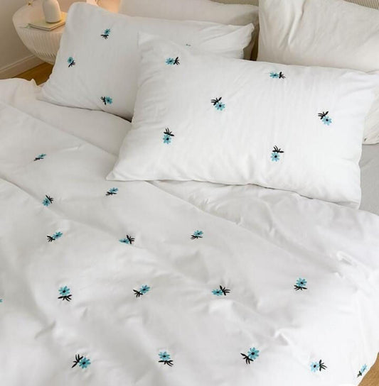 Little Blue Flower Embroidery Bedsheet