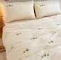 Pink, Yellow Flowers Embroidery Bedsheet
