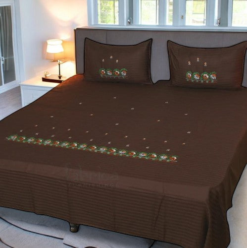 Aroma Brown Chocolate Flowers Embroidery Bedsheet