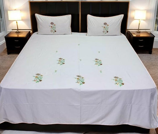 Aroma Divine Flowers Embroidery Bedsheet