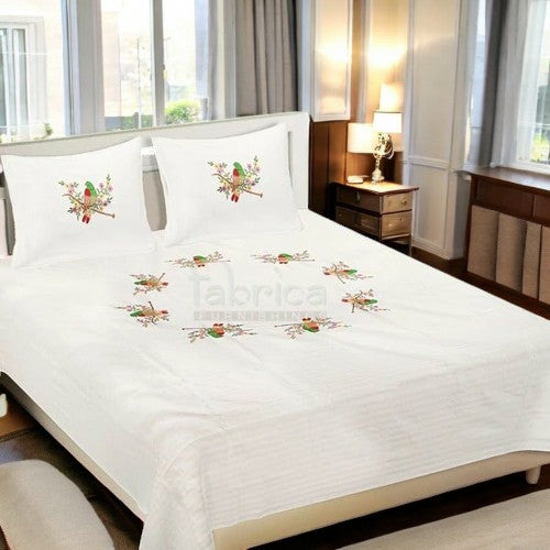 Aroma Beautiful Parrot Embroidery Bedsheet