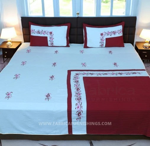Aroma Corner Red Pattern Embroidery Bedsheet