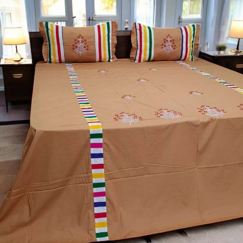 Aroma Divine Brown Rainbow Embroidery Bedsheet