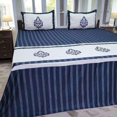 Aroma Beautiful Indigo Pattern Embroidery Bedsheet