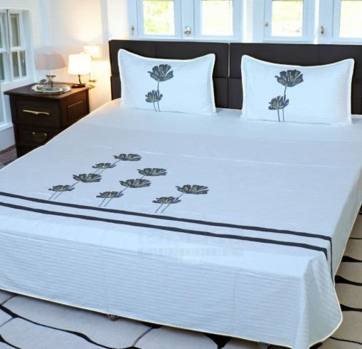 Aroma Dark Grey Flower Embroidery Bedsheet