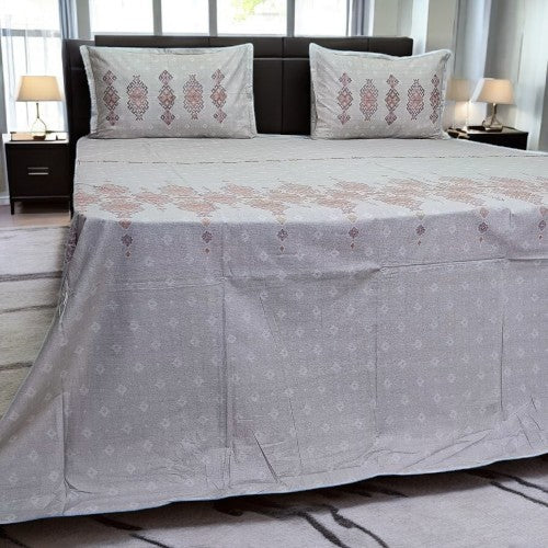 Bliss Grey Geometric Pattern Printed Bedsheet