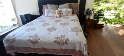 Pink Tree Handblock Printed Bedsheet