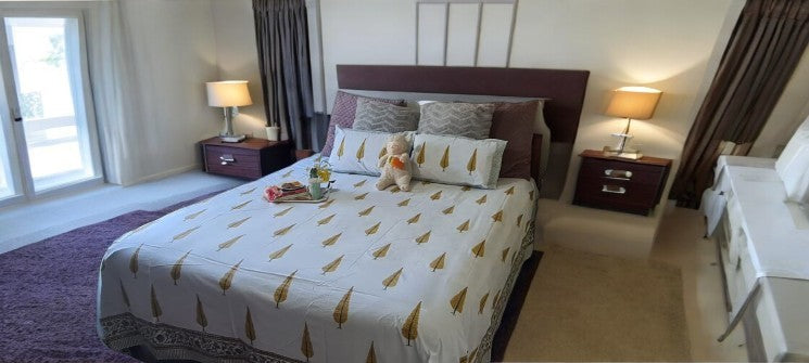 Green Leaf Pattern Hand Block Printed Bedsheet