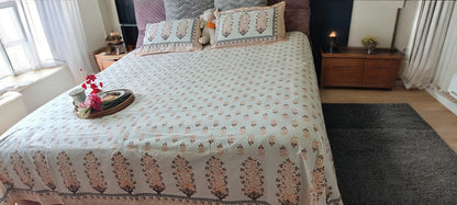 Orange Pattern Hand Block Printed Bedsheet