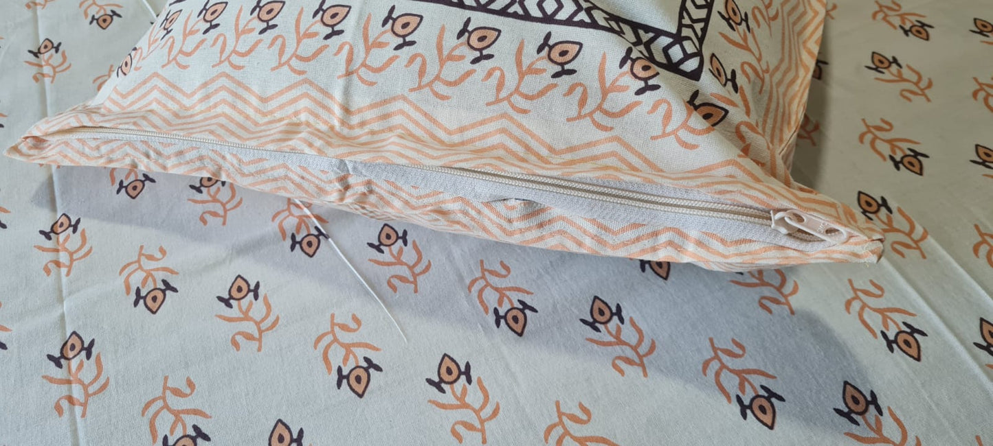 Orange Pattern Hand Block Printed Bedsheet