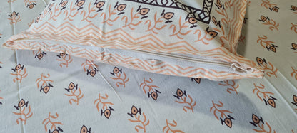 Orange Pattern Hand Block Printed Bedsheet