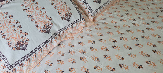 Orange Pattern Hand Block Printed Bedsheet