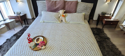 Elegant Green Leaf Handblock Printed Bedsheet